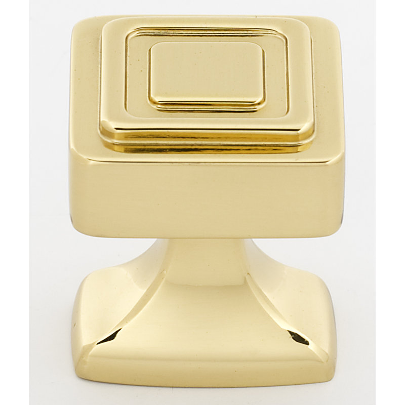 Square Knob, 1.38" H x 1.25" W x 1.25" D, Polished Brass