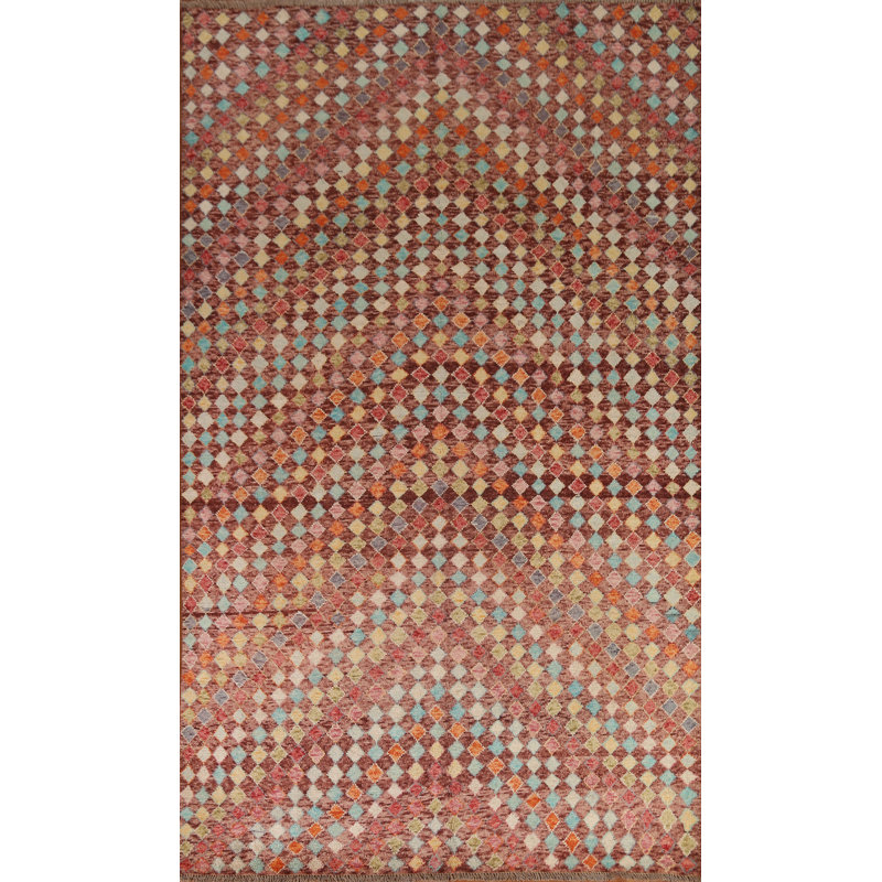 Tapis unique en laine noué à la main brun / bleu / beige nouvel âge 6 pi 4 po x 9 pi 9 po Gabbeh