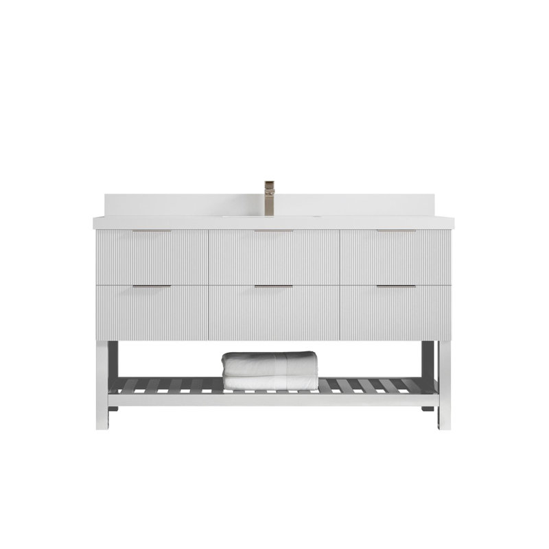 Meuble-lavabo simple 60 po avec plateau en quartz Catalina