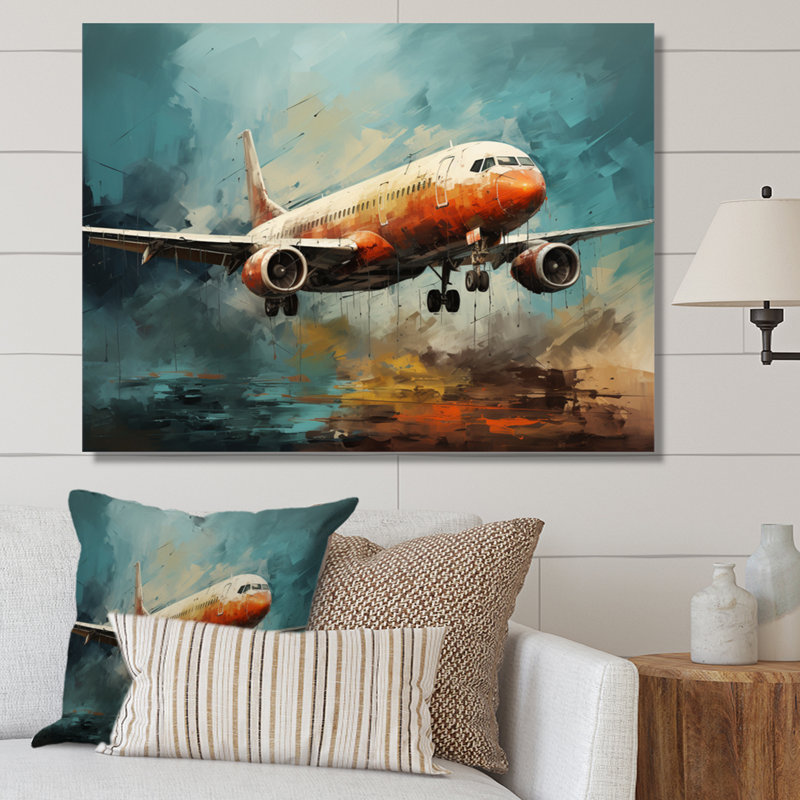 Voyage en avion sur toile, H 34 po x l 44 po x P 1,5 po, Toile tendue