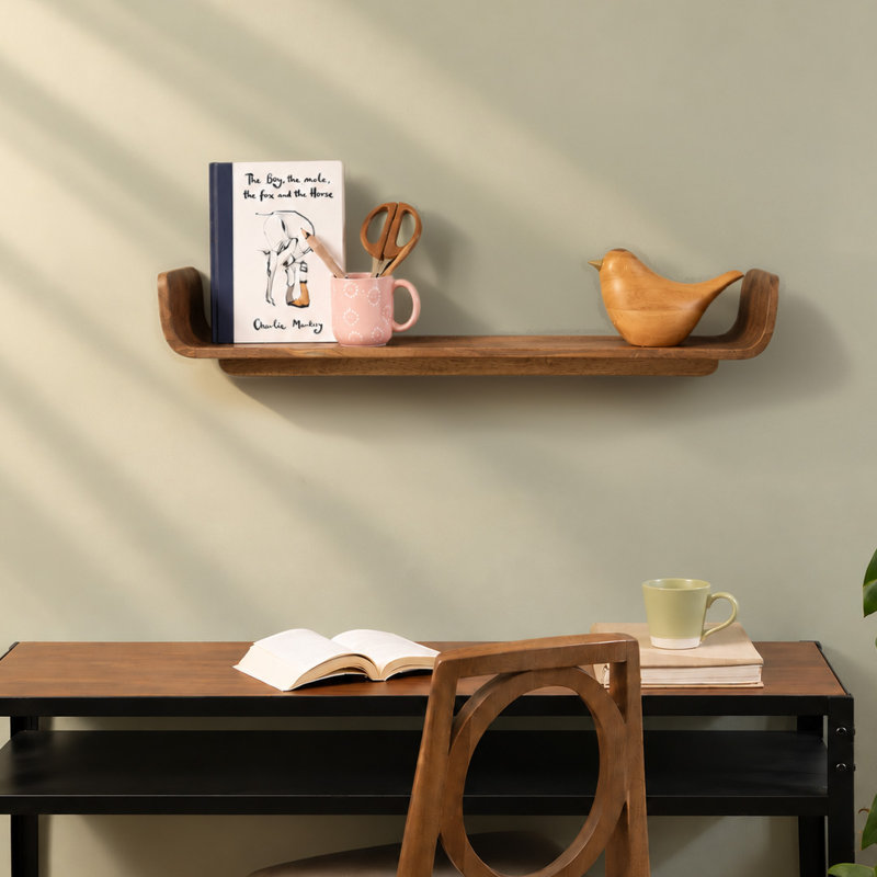 Sephine Modern Sleek Curved Floating Wooden Wall Shelves, Decorative Storage Shelf for Kitchen, Bedroom, Living Room, Office