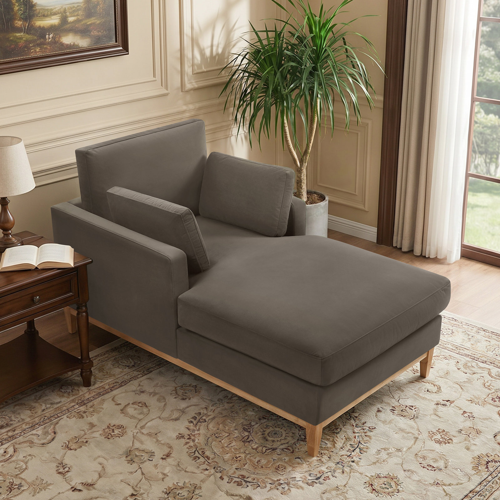Upholstered Velvet Fabric Chaise Lounge, Java