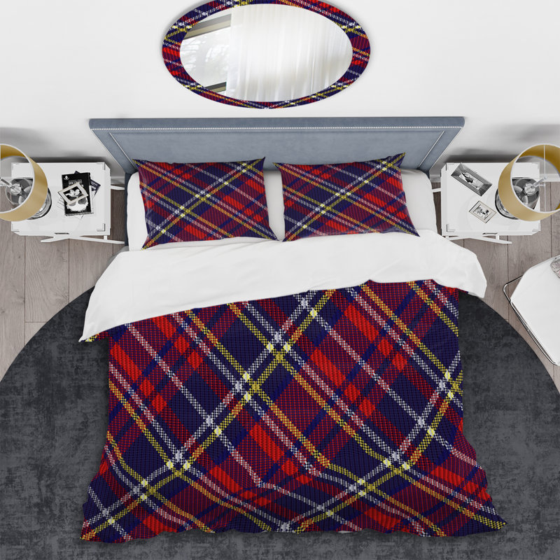 Tartan à carreaux bleu et rouge - Ensemble de housse de couette abstrait - Microfibre de polyester