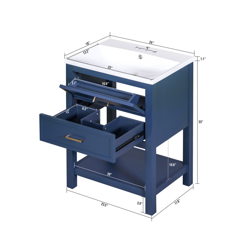 Meuble-lavabo simple 24 po avec plateau en résine Makson, Bleu