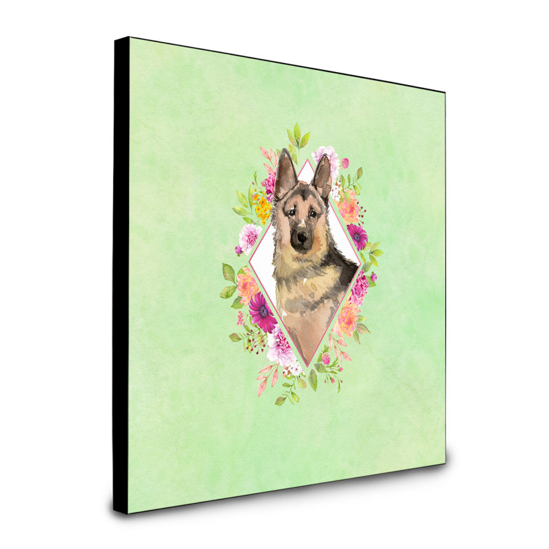 Panneau mural Dollman Flowers, Vert, Berger allemand noir / brun