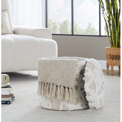 Élégant repose-pieds de rangement en laine Acro avec un design texturé à poils longs et un intérieur spacieux pour les salons modernes