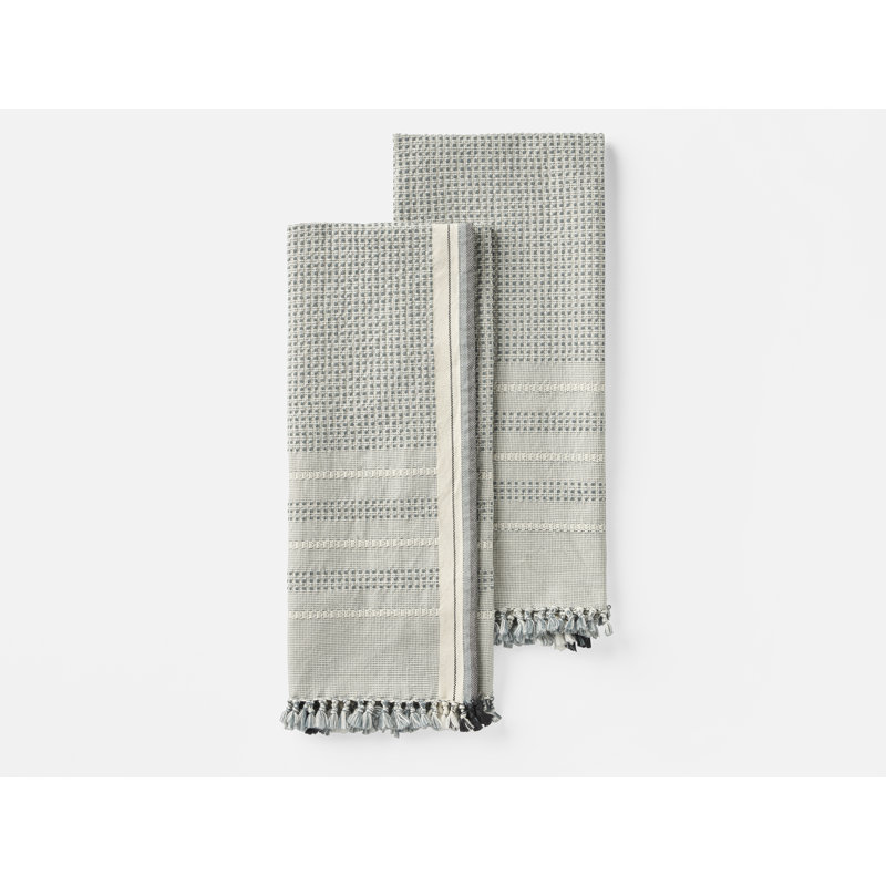 Bay Cotton Stripe Jacquard Tea Towel Kitchen Towel, Gulf/Undyed