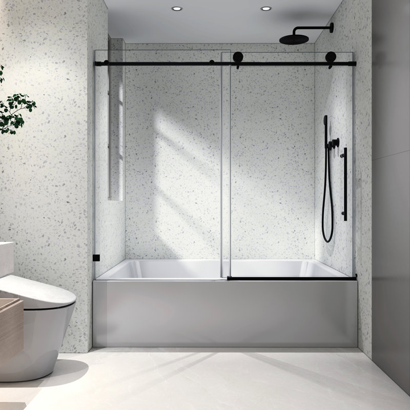 Porte de douche noire matte 6063 -, poulies en acier inoxydable 304 de 70 mm, nettoyage nano facile, fonction de fermeture en verre trempé