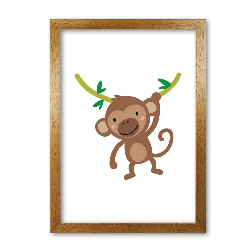 Children's Animals, Monkey - Print, Honey Oak Frame, 42 cm H x 30 cm W x 5 cm D