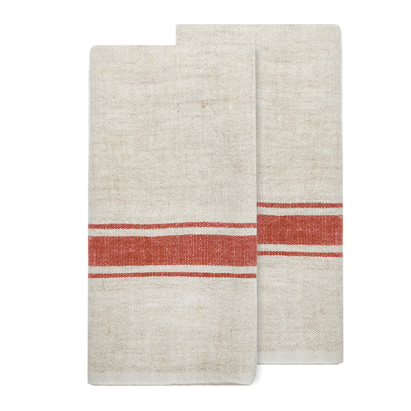 Cangelosi Stripe Tea Towel Kitchen Towel, Red/Natural