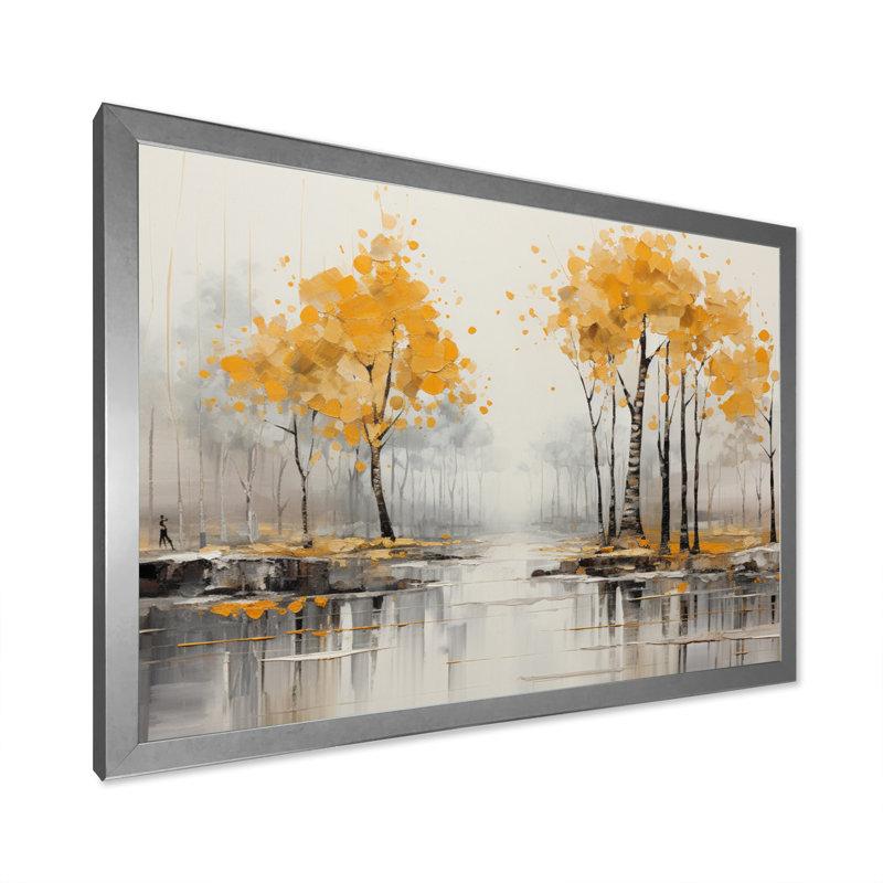 Marjonka " Forest Yellow Wood Collage III ", Cadre simple argenté, H 24 po x l 32 po x P 1 po
