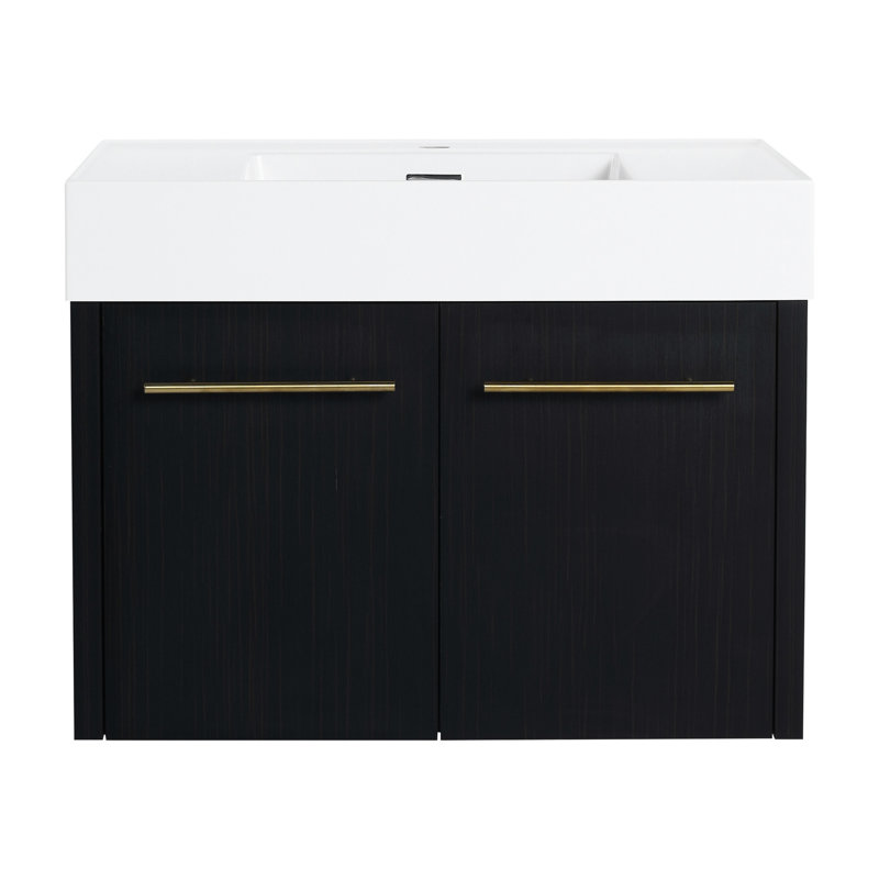 Meuble-lavabo mural de 30 po avec lavabo, style châtaignier noir, porte silencieuse en résine à bords épais, armoire moderne de 30 po, finition, charnière silencieuse, rangement