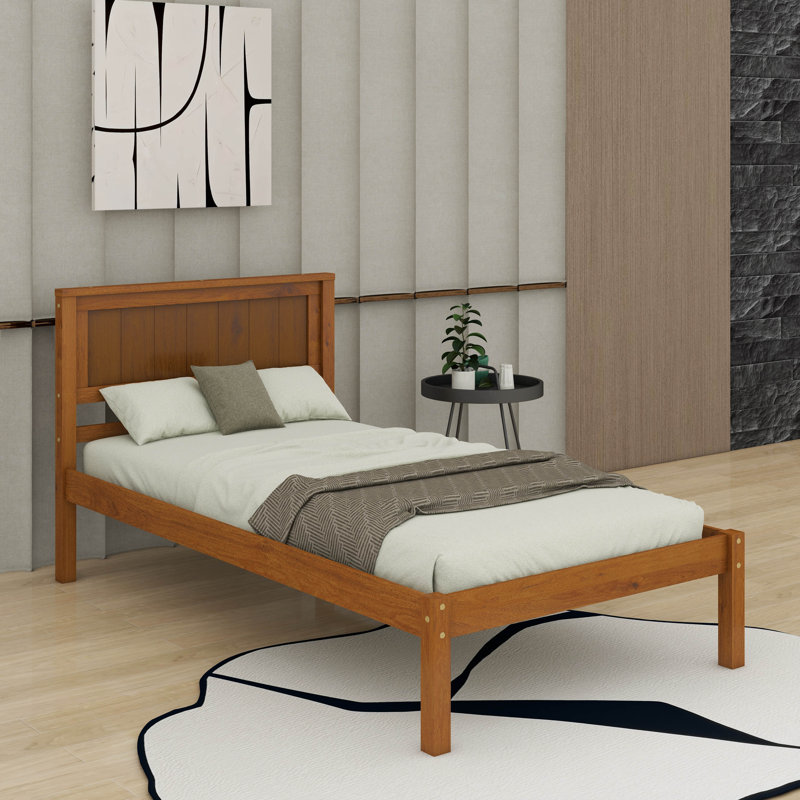 Platform Bed With Headboard, Twin, Oak