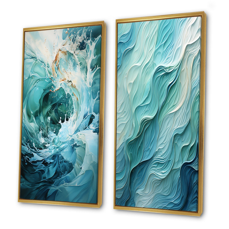 Clari - ensemble de 2 reproductions d'art abstrait spirales abstraites, Cadre flottant doré, H 40 po x l 41 po