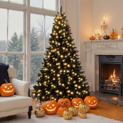 Sapin de Noël noir 6 pi avec lumières