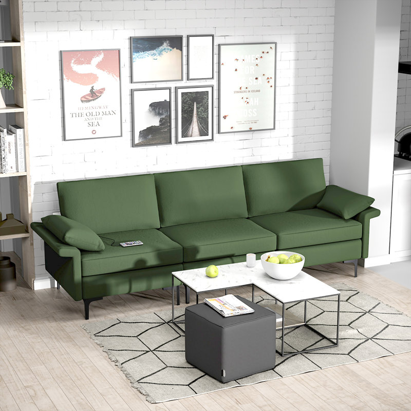 Latoyah 100.5'' Sofa, Army Green Cotton