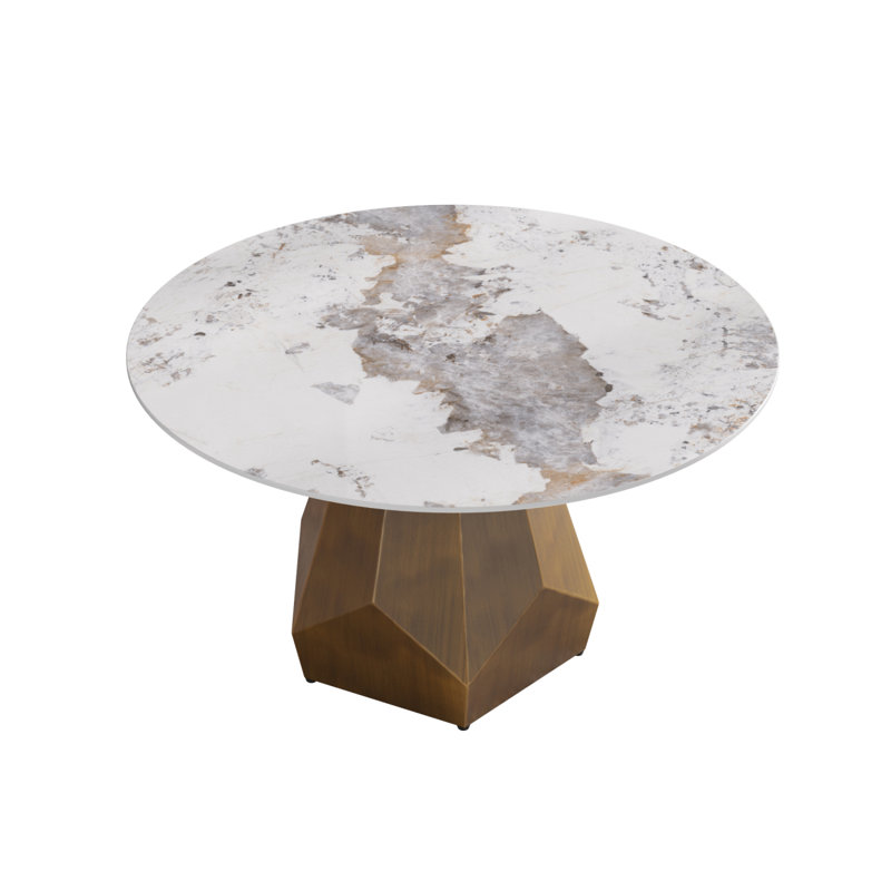 Modern Round Marble Dining Table With Metal Base Artificial Marble For 6 People Kitchen Dining Table (Dining Table Only)