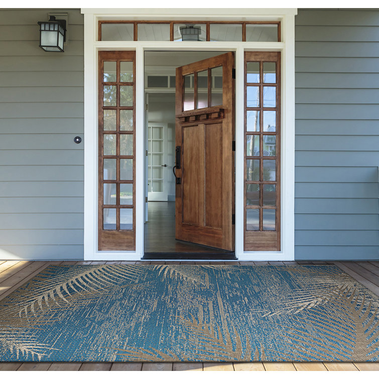 Waddington Floral Palms Ocean Blue Indoor Outdoor Area Rug