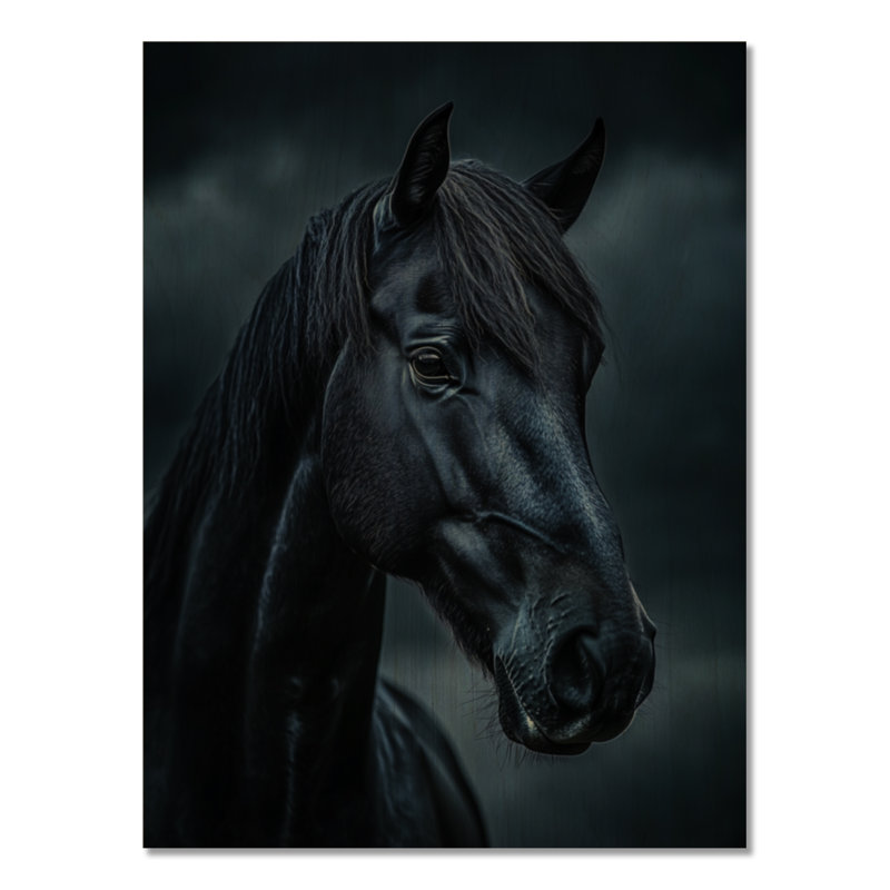 Moody Midnight Stallion II - Art mural en bois champêtre, H 32 po x l 24 po, Rectangulaire