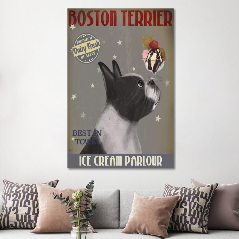 Boston Terrier Ice Cream Parlour by Fab Funky - Wrapped Canvas Print, 152.5 cm H x 101.5 cm W