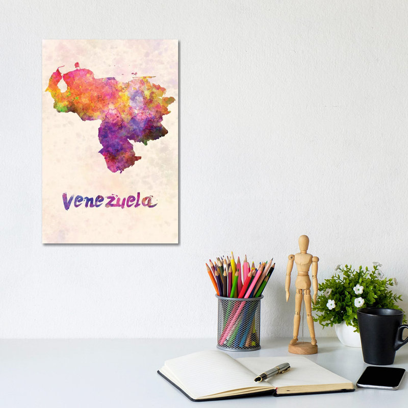 Vénézuéla en aquarelle par Paul Rommer - peinture sur toile tendue, H 12 po x l 8 po x P 0,75 po