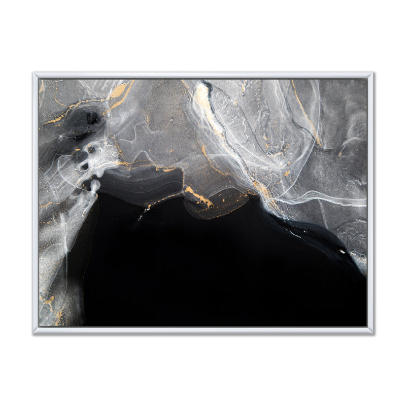 Marbre noir et gris Gloden, ondulations d'art II - œuvre d'art moderne sur toile, H 8 po x l 12 po x P 1 po