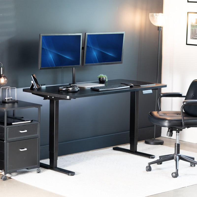 Bureau debout électrique 60 "x 24" VIVO, plateau de table noir, cadre noir, H 24,6 po x l 59 po x P 23,6 po, Noir, Noir