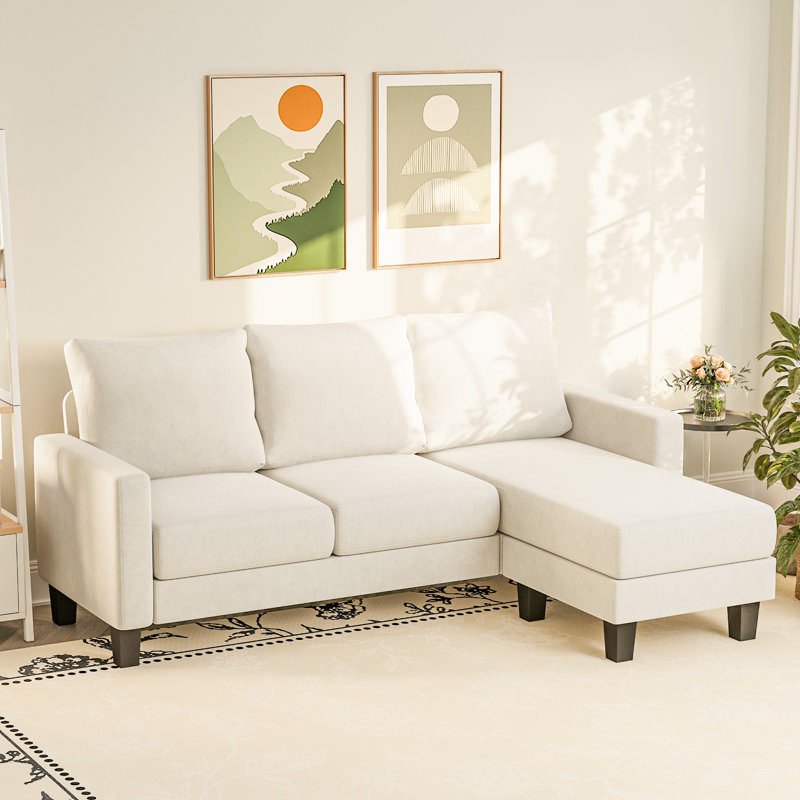 70.8" L-Shaped Sectional Couch with 3 Seats, Modern Upholstered Sleeper Sofa Couch, White