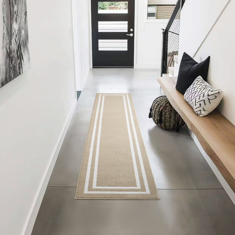 Double Border Machine Tufted Performance Beige/White Rug