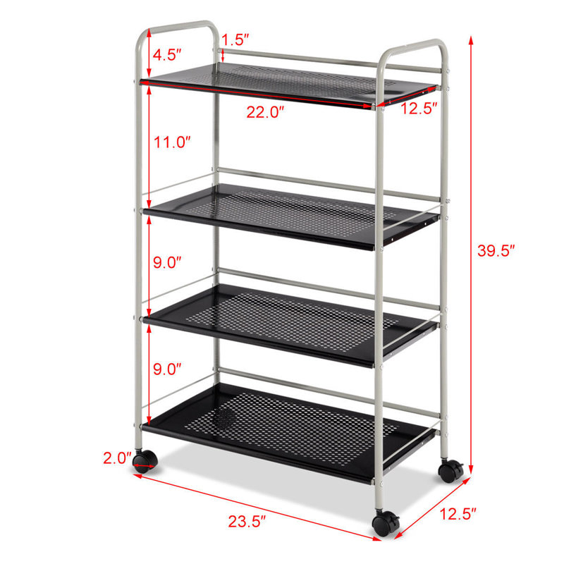 39.5'' H Utility Cart with Wheels, 39.5" H x 23.5" W x 12.5" D