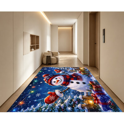 Tapis de Noël bonhomme de neige, motif de dessin animé hivernal festif, tapis moelleux et confortable, antidérapant, accessoire décoratif pour le salon, la chambre à coucher, les fêtes de fin d'année ou un appartement.