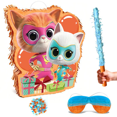 Super Kitties Pinata Party Decorations, 4 Pcs Super Kitties Large Pinatas Bundle for Birthday Party Suppies Set