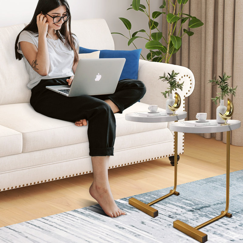 Lakayla 23.62" White C-shape Design End table, Side Table