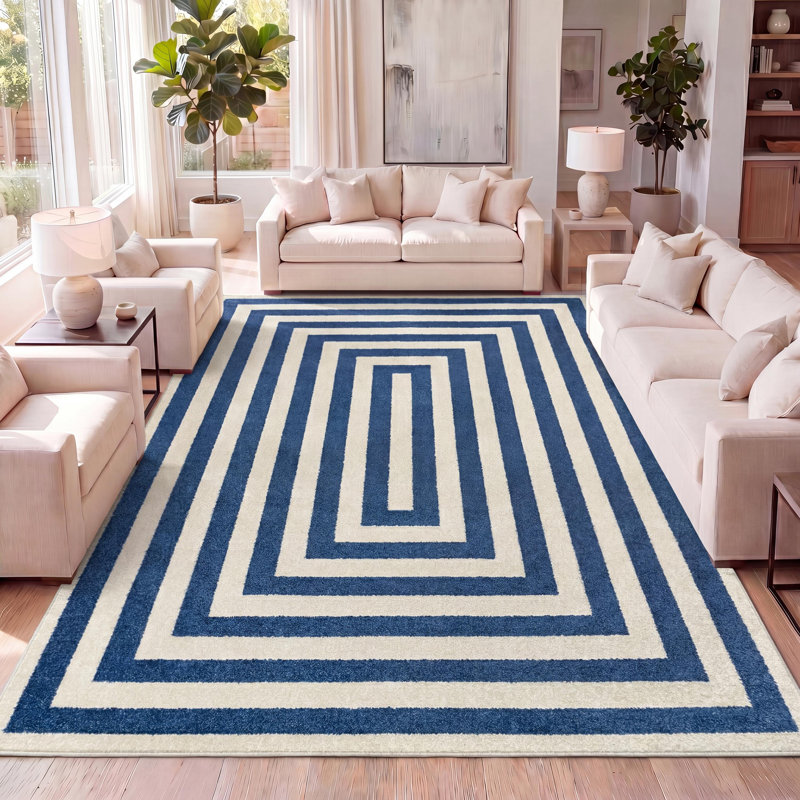 Tapis bleu marine / ivoire Isibeal, Rectangle 7 pi 9 po x 10 pi