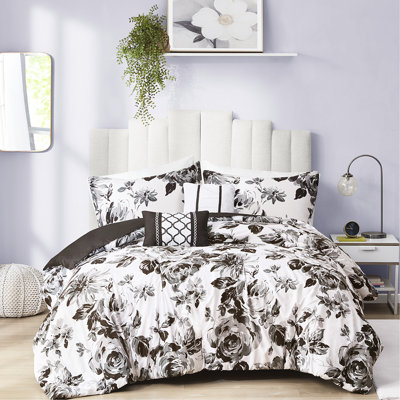 Édredon très doux très grand / très grand - imprimé floral en noir et blanc, 2 taies décoratives, literie facile à nettoyer pour le rembourrage, literie décorative, lavable facilement à la machine