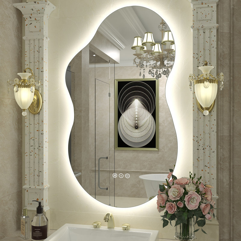  Wayfair Basics® UL Certified LED Anti-Fog Tempered Glass Irregular Bathroom/Vanity Mirror , 36" x 20"