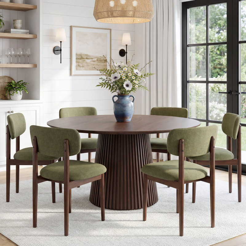 Chynthia 6 - Person Oval Solid Wood Dining Table Set, Green