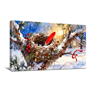 Nid d'hiver de Noël avec plumes rouges et baies