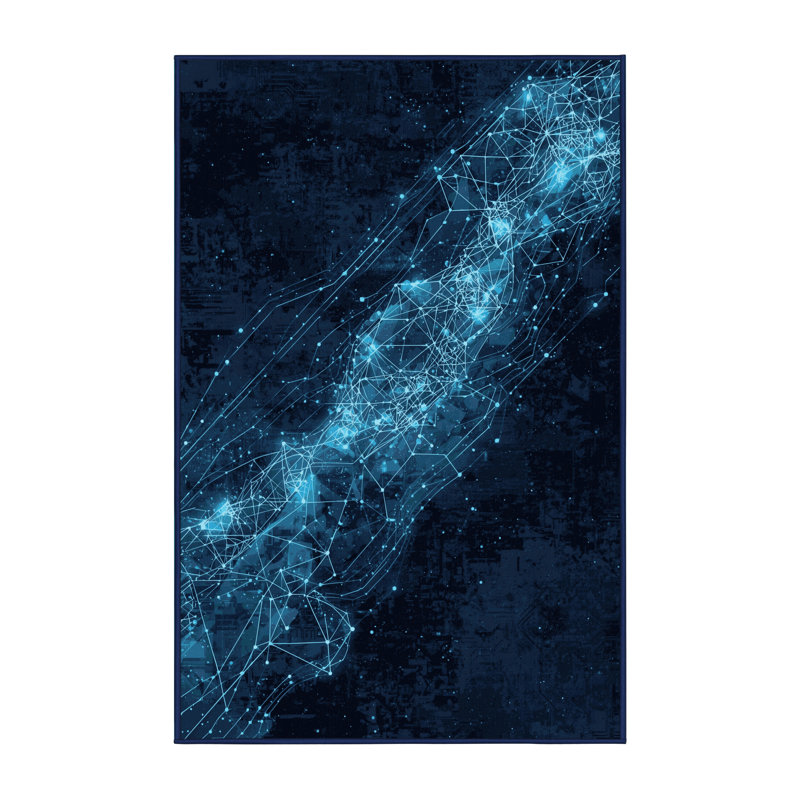 Tapis bleu abstrait délavé à la machine Aidan Nanobot, 5 x 7