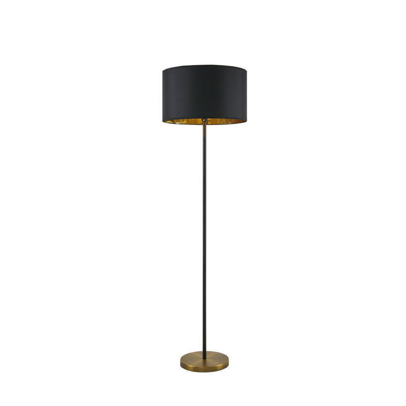 Elegant Black and Gold Metal Floor Lamp with Drum Shade