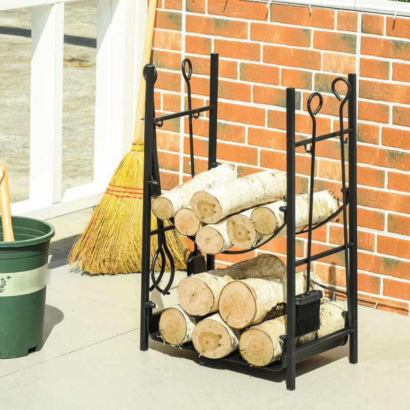 Rangement intérieur / extérieur pour bois de chauffage avec outils fiables - 2, noir 2 couches