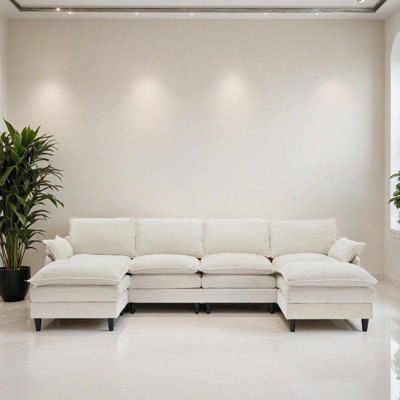 Canapé-lit modulaire 6 pièces pour salon, Chenille beige