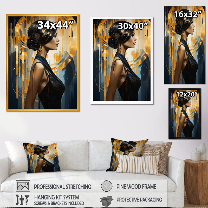 «Sapphire Woman Elegance I», art sur toile, Cadre flottant noir, H 20 po x l 12 po x P 1 po