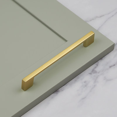 Brushed Brass Square Cabinet Handle in 3 Sizes 128mm 160mm 320mm Gold Cupboard Pull