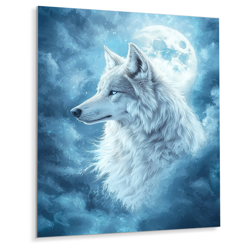 Moonlit Wolf Portrait II - animaux, décoration murale en métal, loup, H 20 po x l 12 po