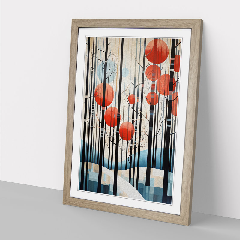 Winter Forest Constructivism No.2 - Single Picture Frame Print on Wood, 46cm H x 34cm W x 2cm D, Oak