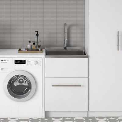 Metro - Armoire à linge 24 po avec robinet et évier en acier inoxydable - blanc