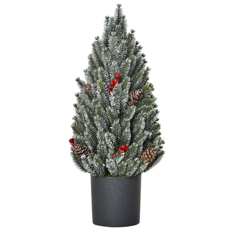 Arbre de Noël miniature enneigé 18 pouces avec pommes de pin et baies, parfait pour la décoration des Fêtes