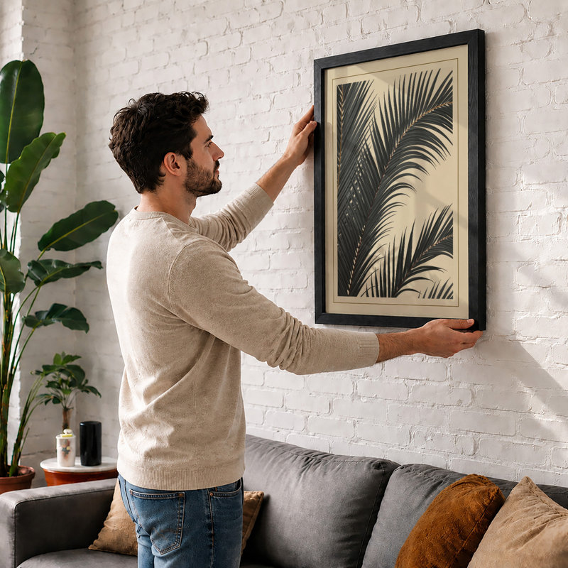 Intersecting Palm Fronds Botanical - Framed Print, A1 - 84.1 x 59.4 cm, Black