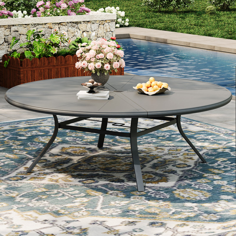 8-Person Aluminum Round Patio Dining Table, Gray